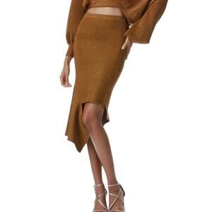 Alice + Olivia Maria Metallic Brown Fitted Midi-Skirt Size XS